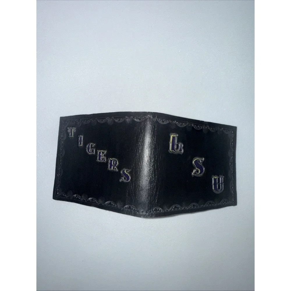 LSU Tigers Handtooled Engraved Bi-fold Wallet Black